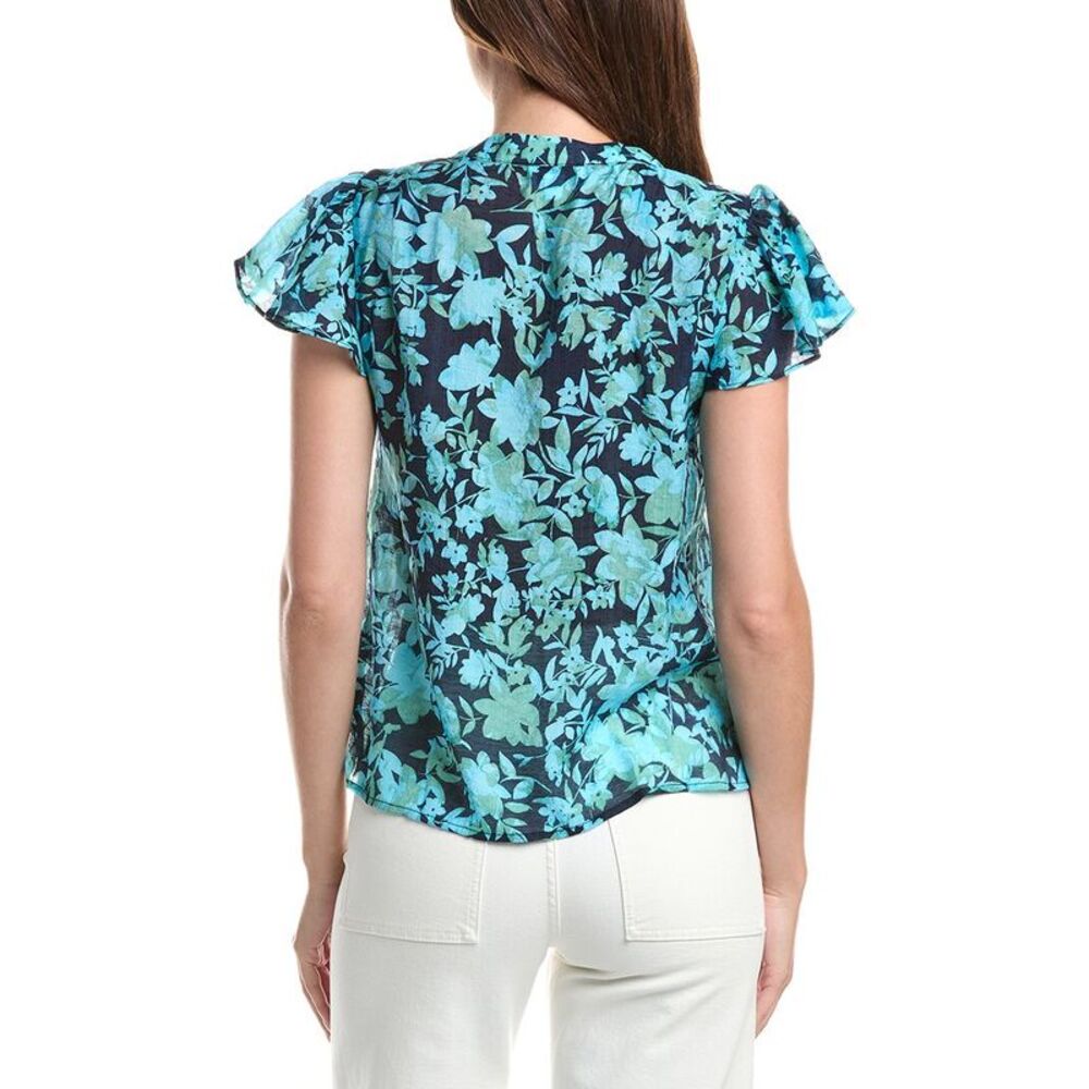 Cece Womens Shirred Neck Flutter Sleeve Blouse, Navy - Picture 2 of 3